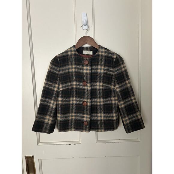 Pendleton Jackets & Blazers - Vintage 1960s Pendleton Wool Plaid Blazer Womens Size 10 Brown Wood Buttons